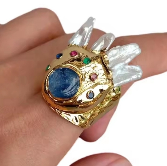 New Unique Baroque Pearl Crystal Hammered Chunky Ring - Picture 1 of 6